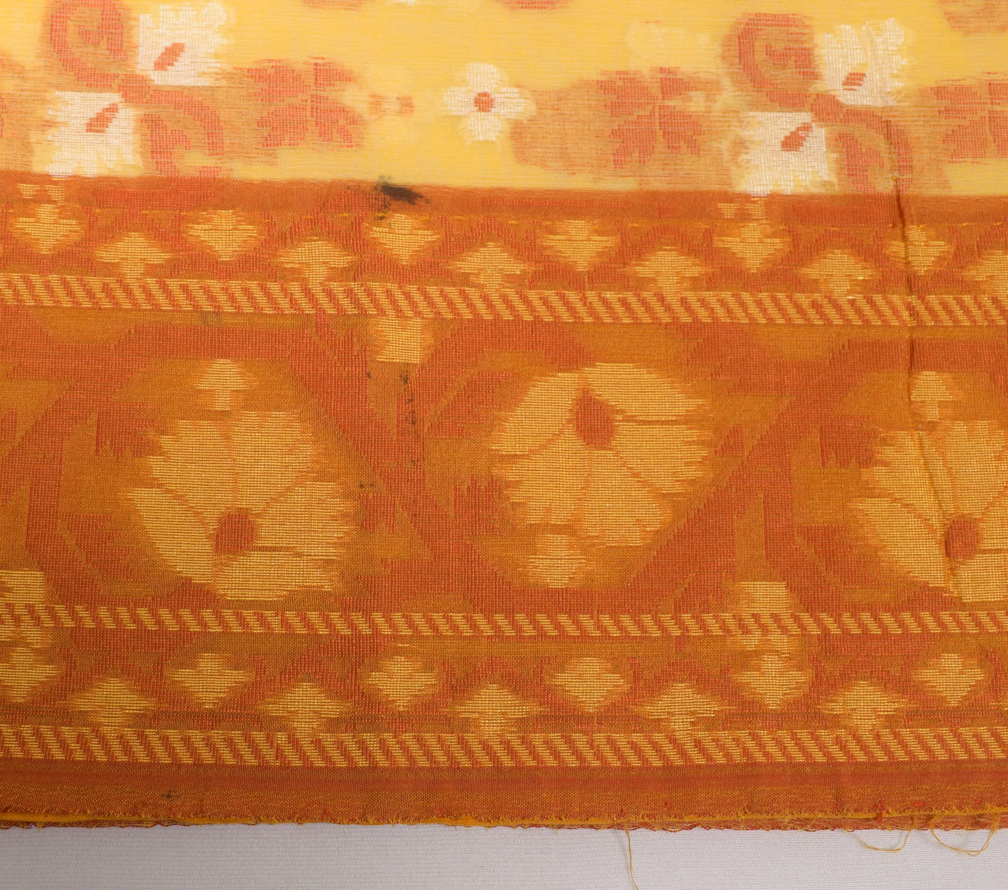 Sushila Vintage Yellow Art Silk Saree Floral All Over Woven Indian Sari Fabric