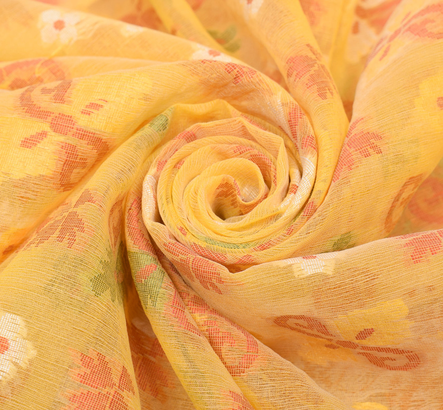 Sushila Vintage Yellow Art Silk Saree Floral All Over Woven Indian Sari Fabric
