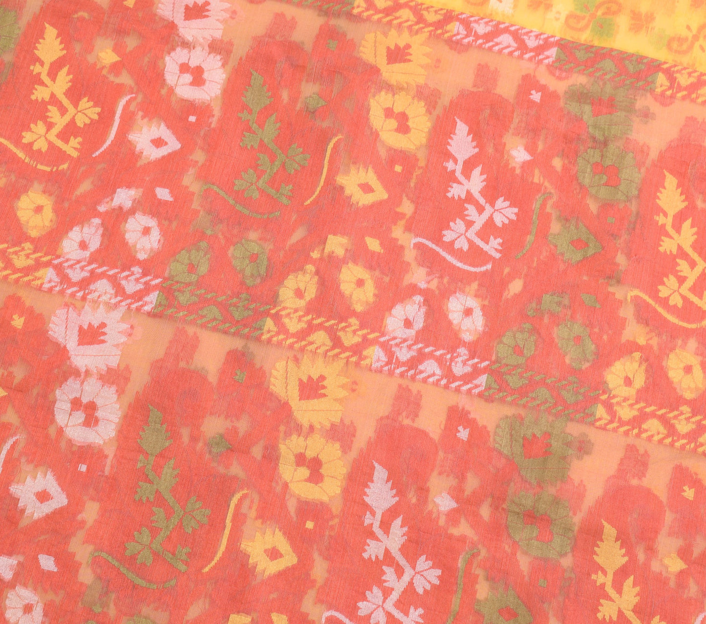 Sushila Vintage Yellow Art Silk Saree Floral All Over Woven Indian Sari Fabric