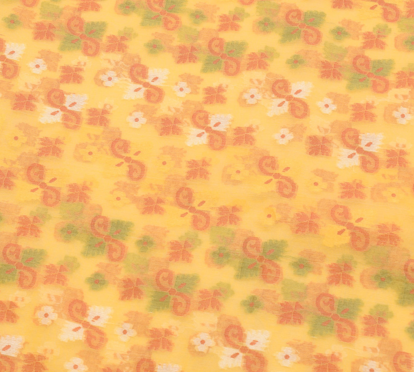Sushila Vintage Yellow Art Silk Saree Floral All Over Woven Indian Sari Fabric