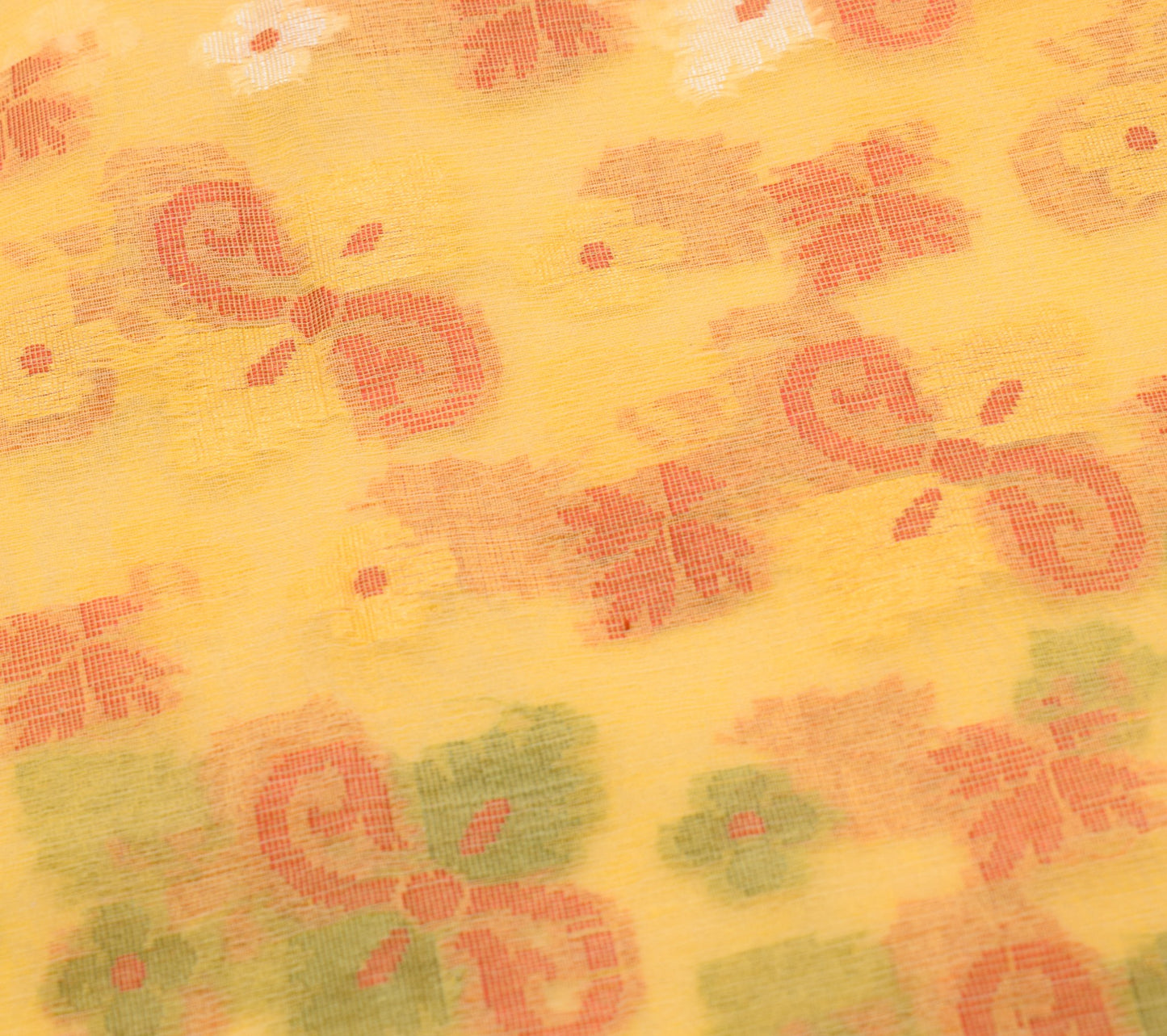 Sushila Vintage Yellow Art Silk Saree Floral All Over Woven Indian Sari Fabric