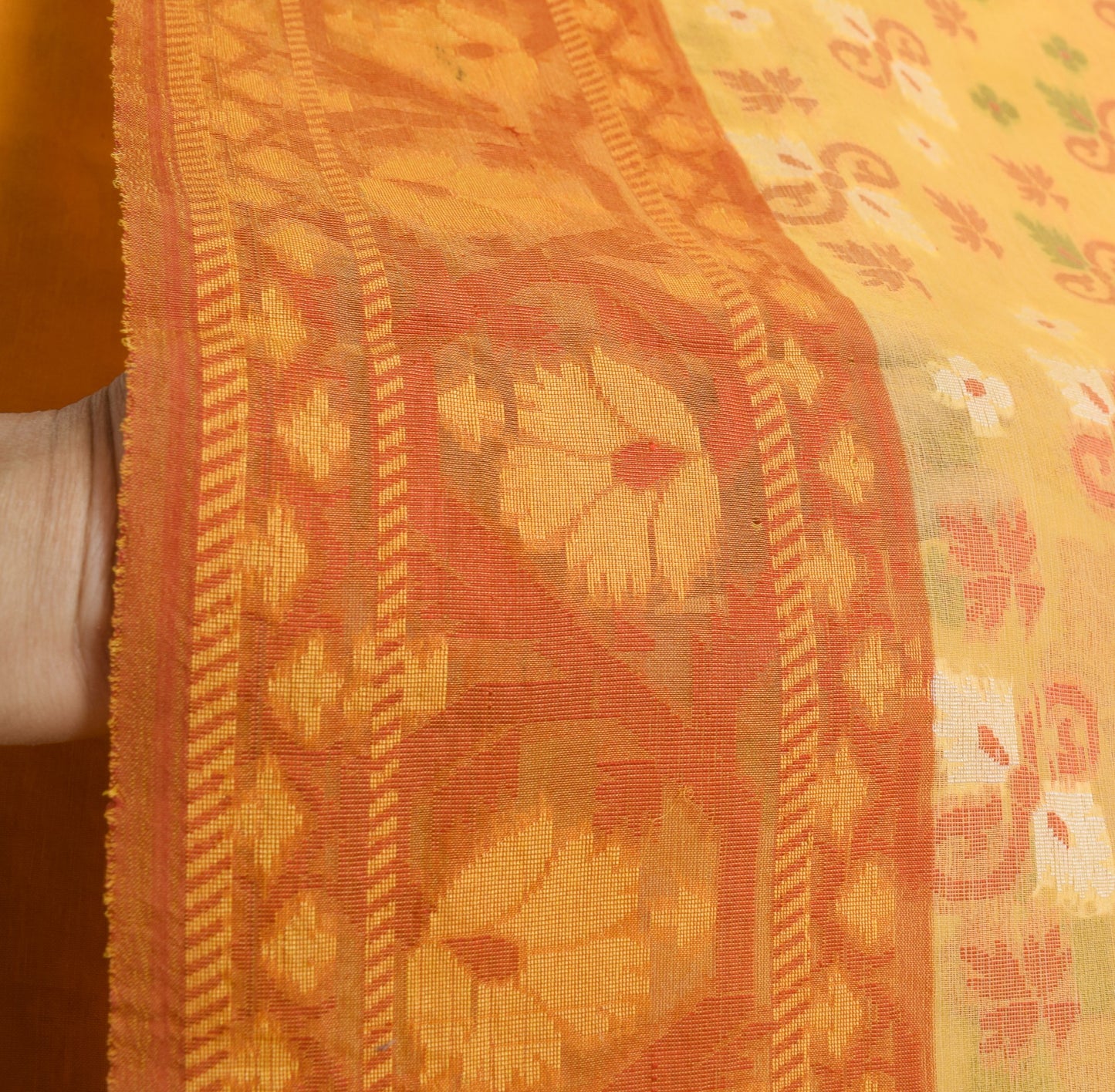 Sushila Vintage Yellow Art Silk Saree Floral All Over Woven Indian Sari Fabric
