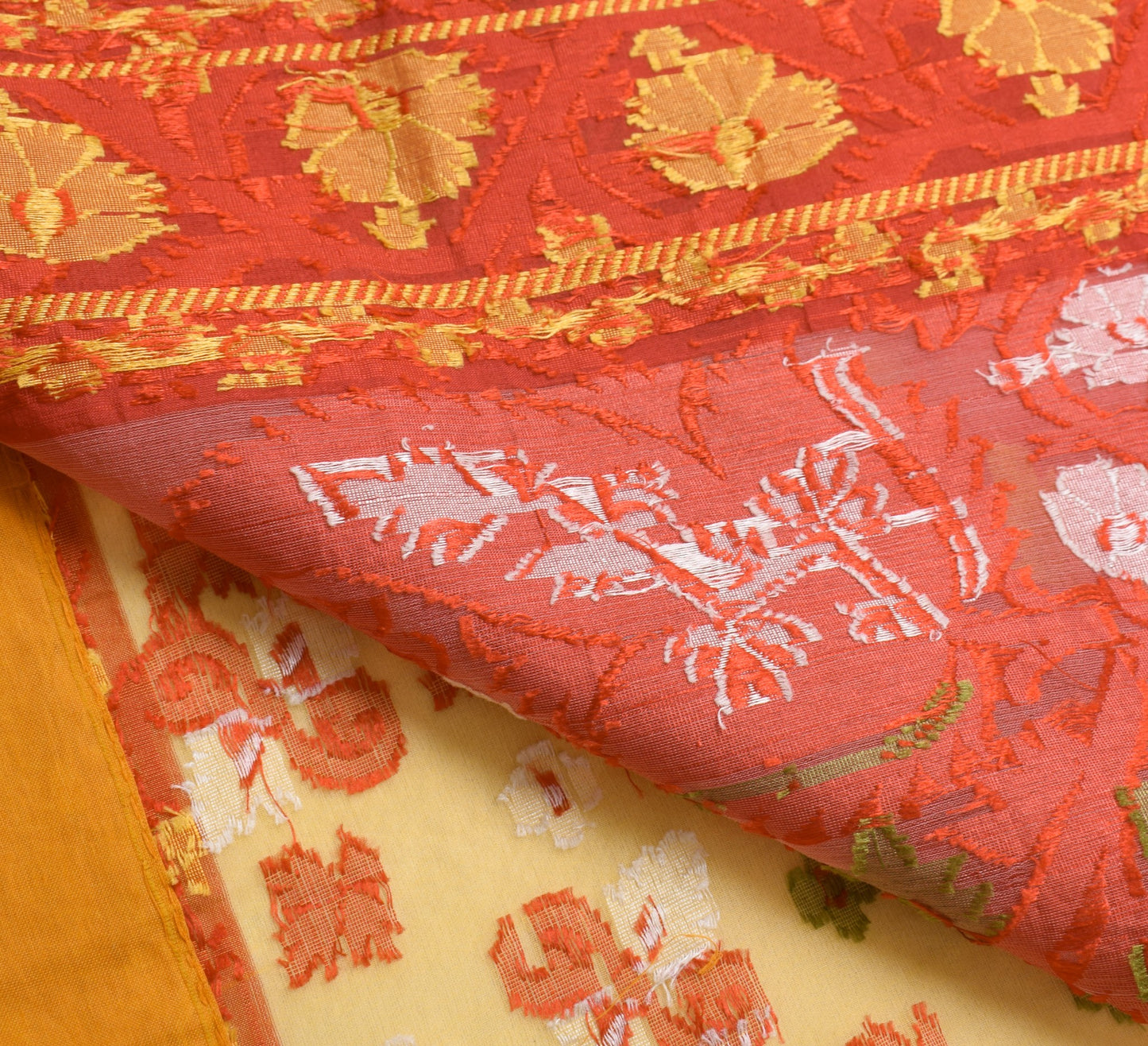 Sushila Vintage Yellow Art Silk Saree Floral All Over Woven Indian Sari Fabric