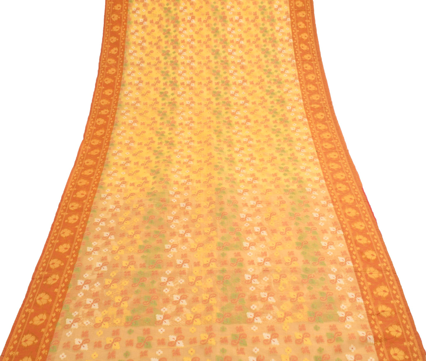 Sushila Vintage Yellow Art Silk Saree Floral All Over Woven Indian Sari Fabric