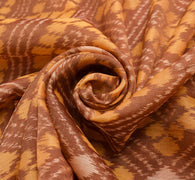 Sushila Vintage Hand Woven Ikat Patola Sari Pure Cotton Saree Brown Craft Fabric