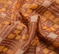 Sushila Vintage Hand Woven Ikat Patola Sari Pure Cotton Saree Brown Craft Fabric