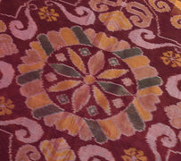 Sushila Vintage Hand Woven Ikat Patola Sari Pure Cotton Saree Brown Craft Fabric