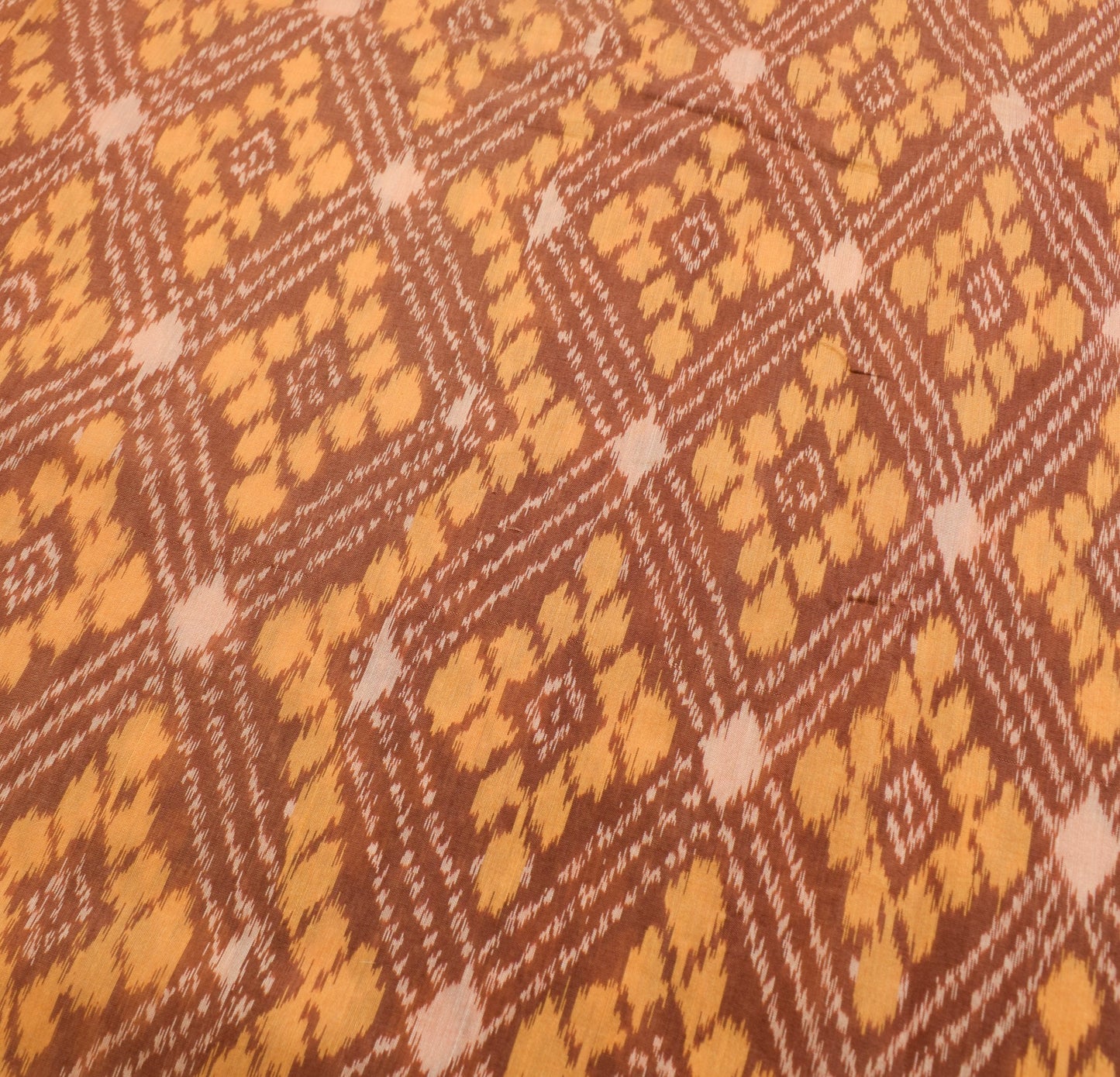Sushila Vintage Hand Woven Ikat Patola Sari Pure Cotton Saree Brown Craft Fabric