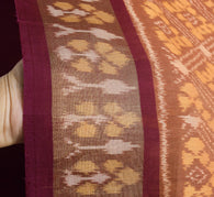 Sushila Vintage Hand Woven Ikat Patola Sari Pure Cotton Saree Brown Craft Fabric