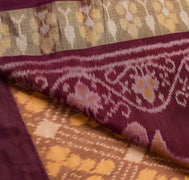 Sushila Vintage Hand Woven Ikat Patola Sari Pure Cotton Saree Brown Craft Fabric