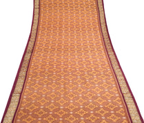 Sushila Vintage Hand Woven Ikat Patola Sari Pure Cotton Saree Brown Craft Fabric