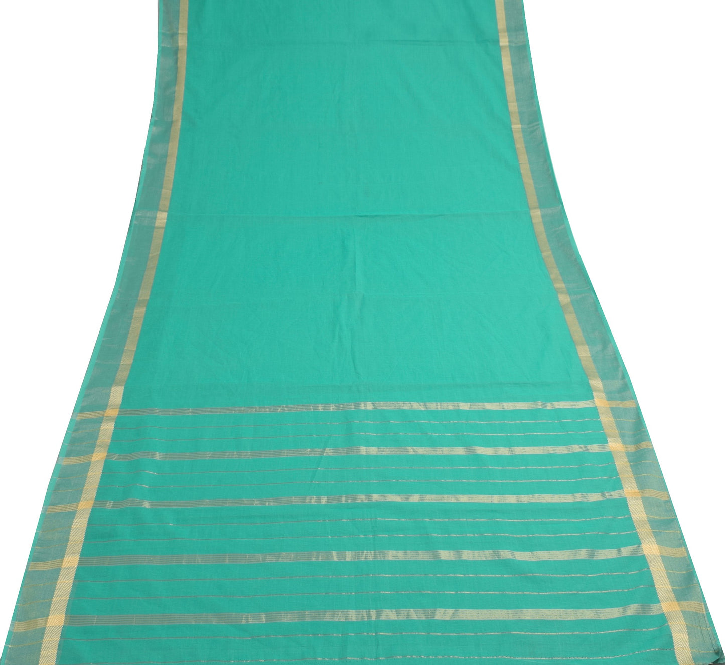 Sushila Vintage Aqua Green Plain Saree with Zari Border Pure Cotton Sari Fabric
