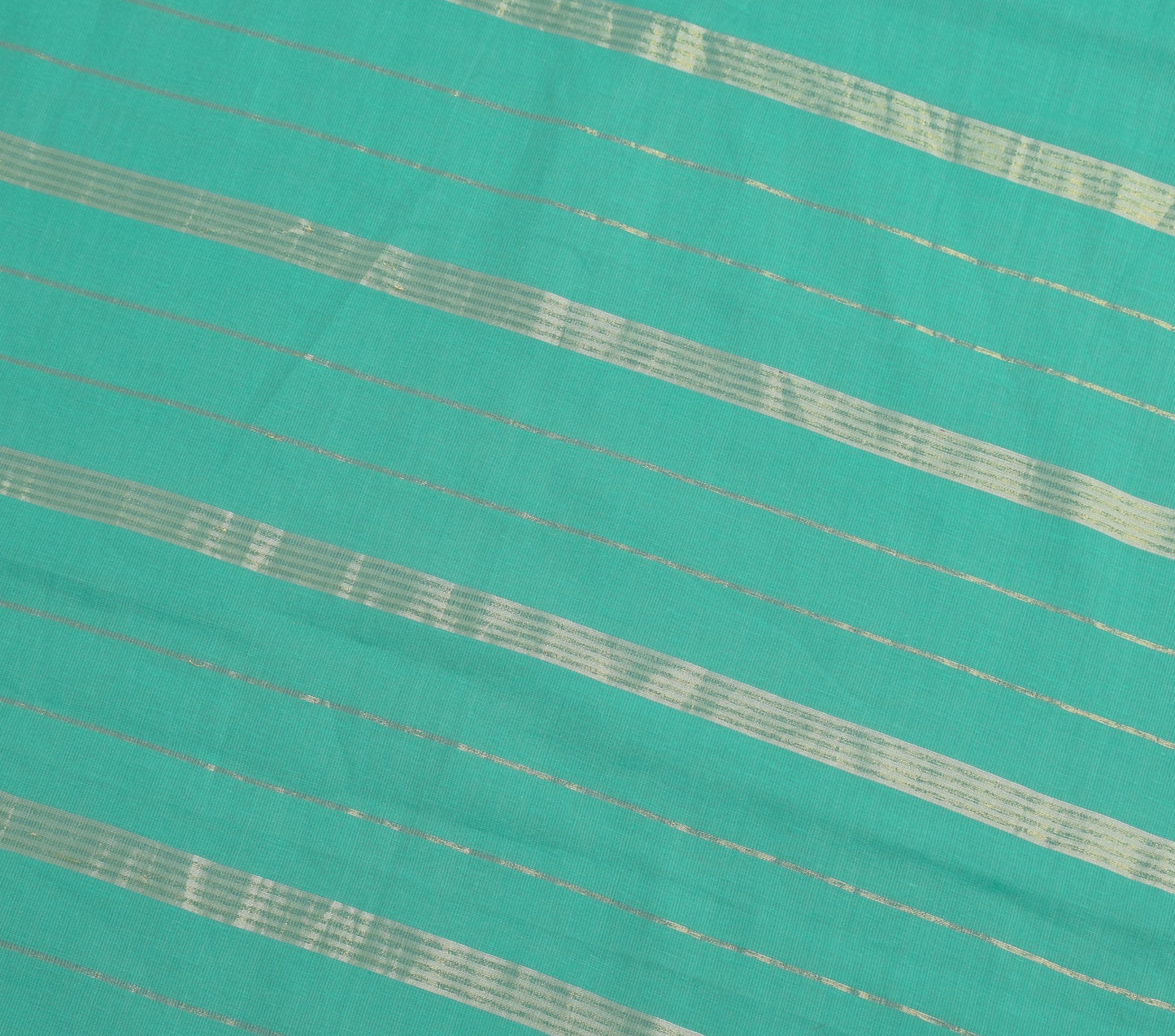 Sushila Vintage Aqua Green Plain Saree with Zari Border Pure Cotton Sari Fabric