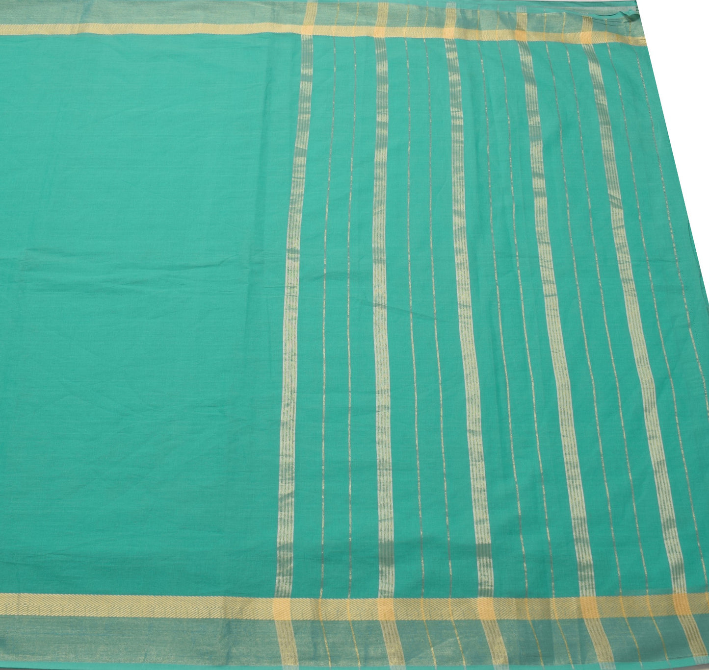 Sushila Vintage Aqua Green Plain Saree with Zari Border Pure Cotton Sari Fabric