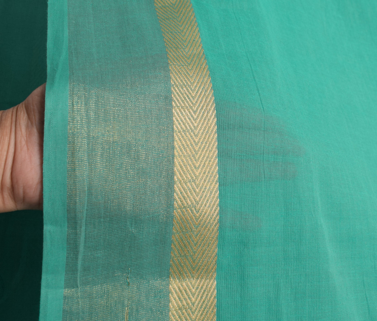 Sushila Vintage Aqua Green Plain Saree with Zari Border Pure Cotton Sari Fabric