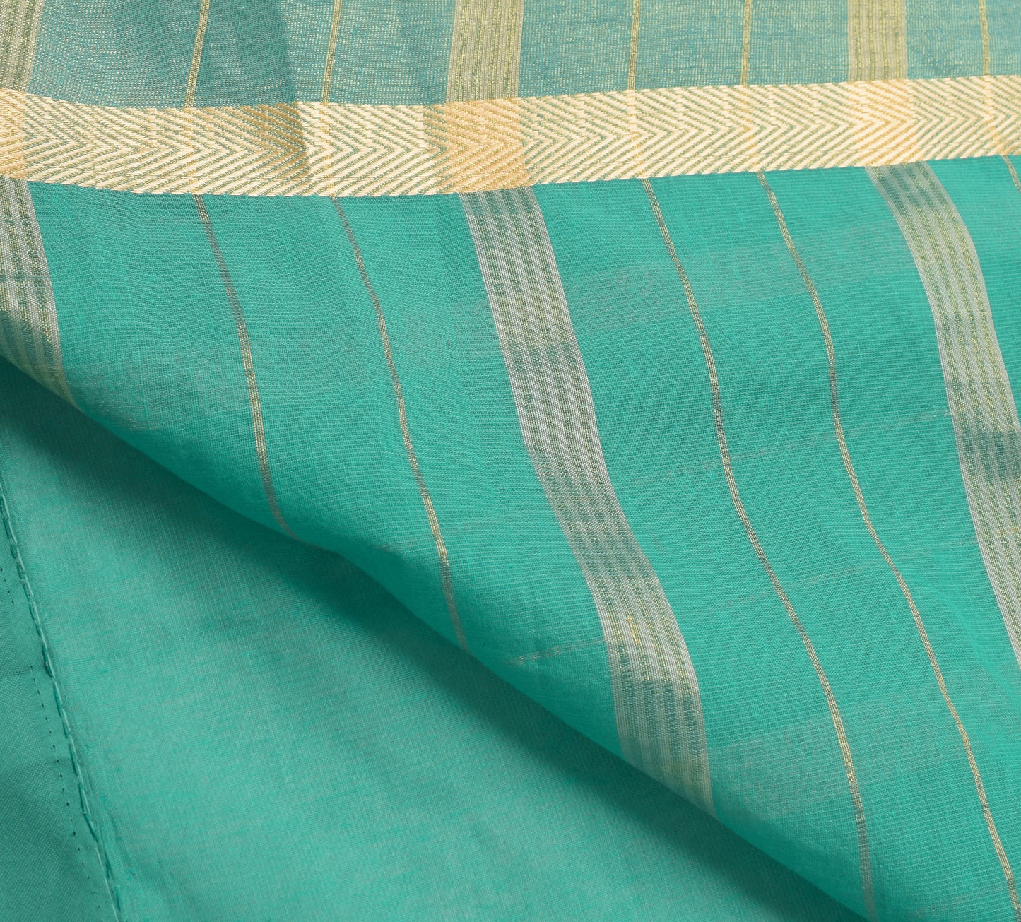 Sushila Vintage Aqua Green Plain Saree with Zari Border Pure Cotton Sari Fabric