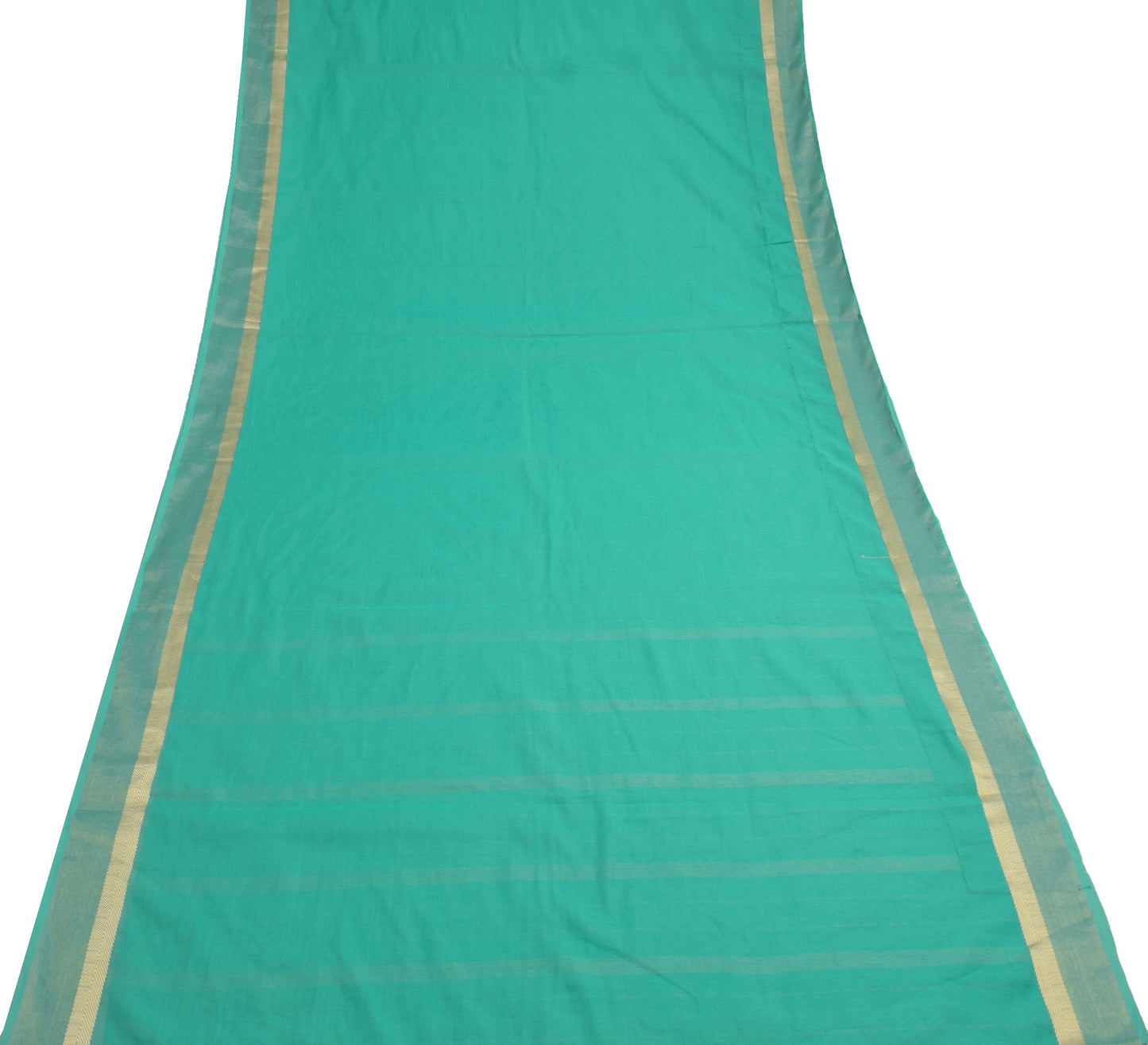 Sushila Vintage Aqua Green Plain Saree with Zari Border Pure Cotton Sari Fabric