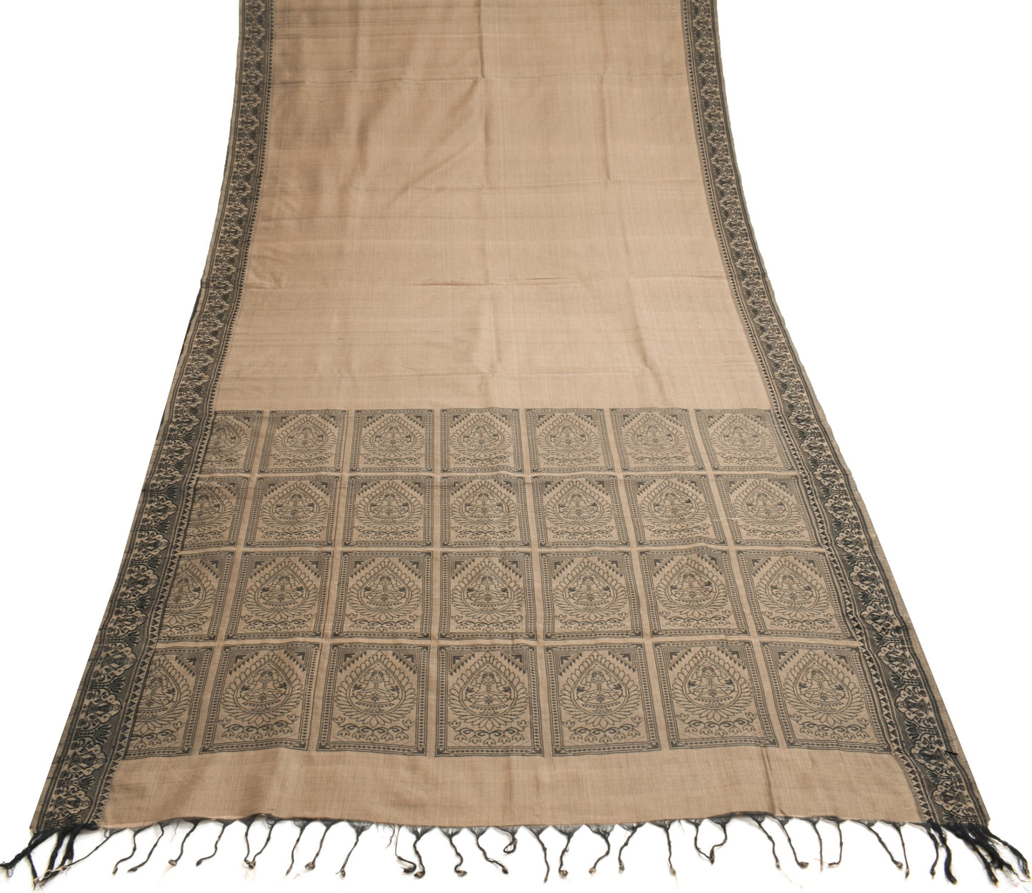 Sushila Vintage Brown Baluchari Saree Pure Cotton Hand Woven HEAVY Sari Fabric