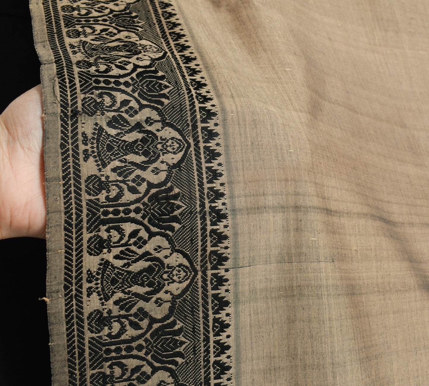 Sushila Vintage Brown Baluchari Saree Pure Cotton Hand Woven HEAVY Sari Fabric