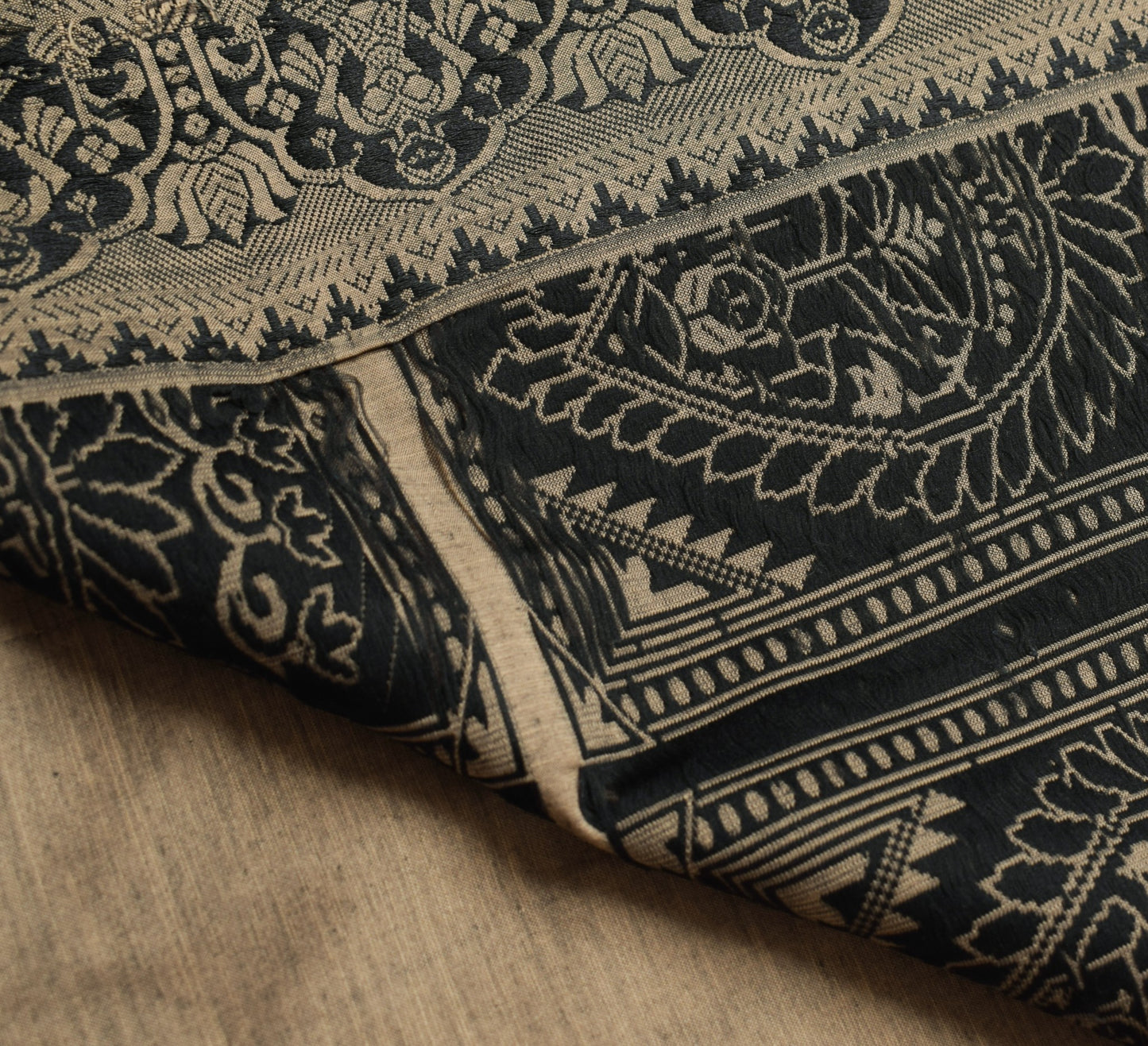Sushila Vintage Brown Baluchari Saree Pure Cotton Hand Woven HEAVY Sari Fabric