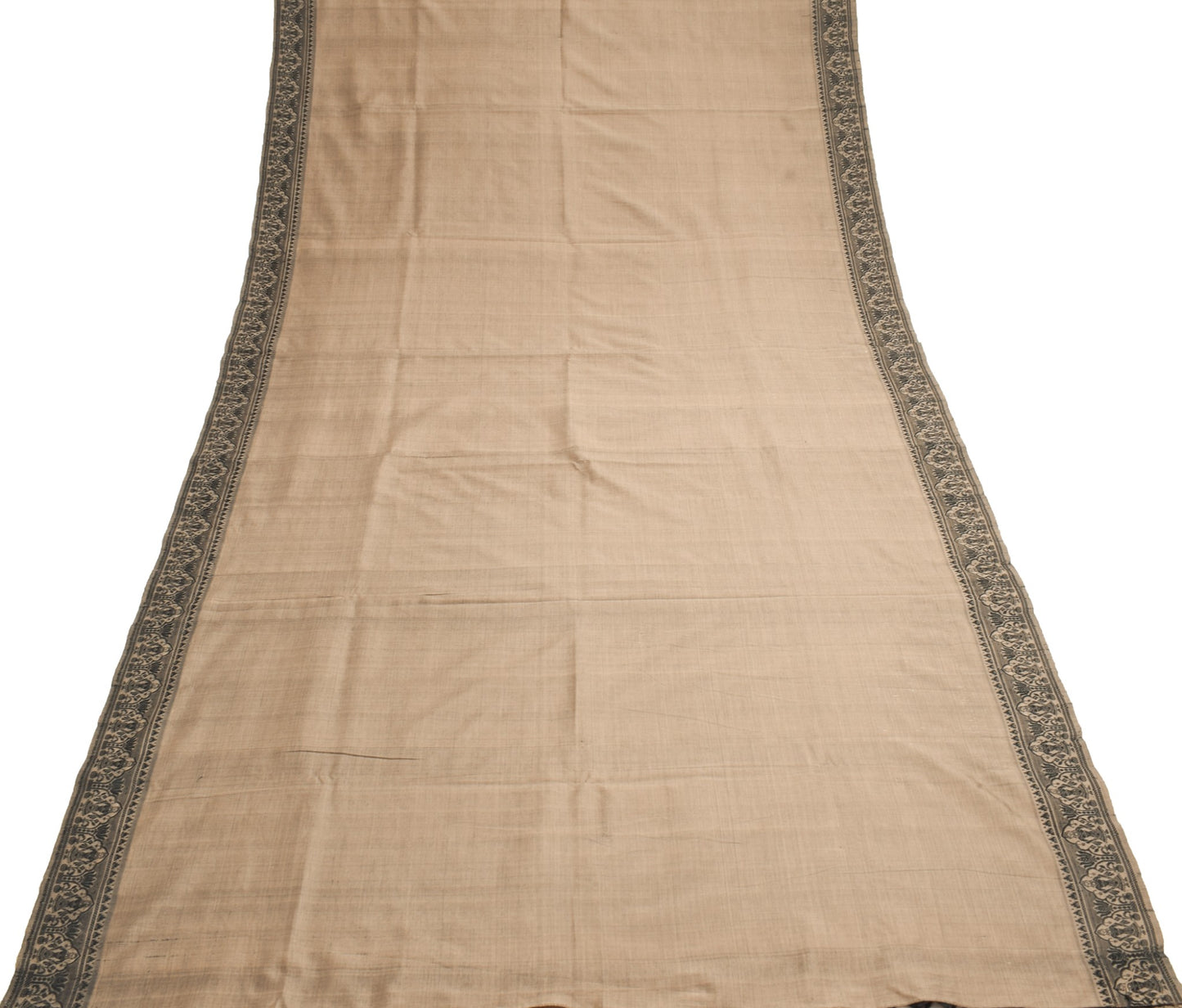 Sushila Vintage Brown Baluchari Saree Pure Cotton Hand Woven HEAVY Sari Fabric