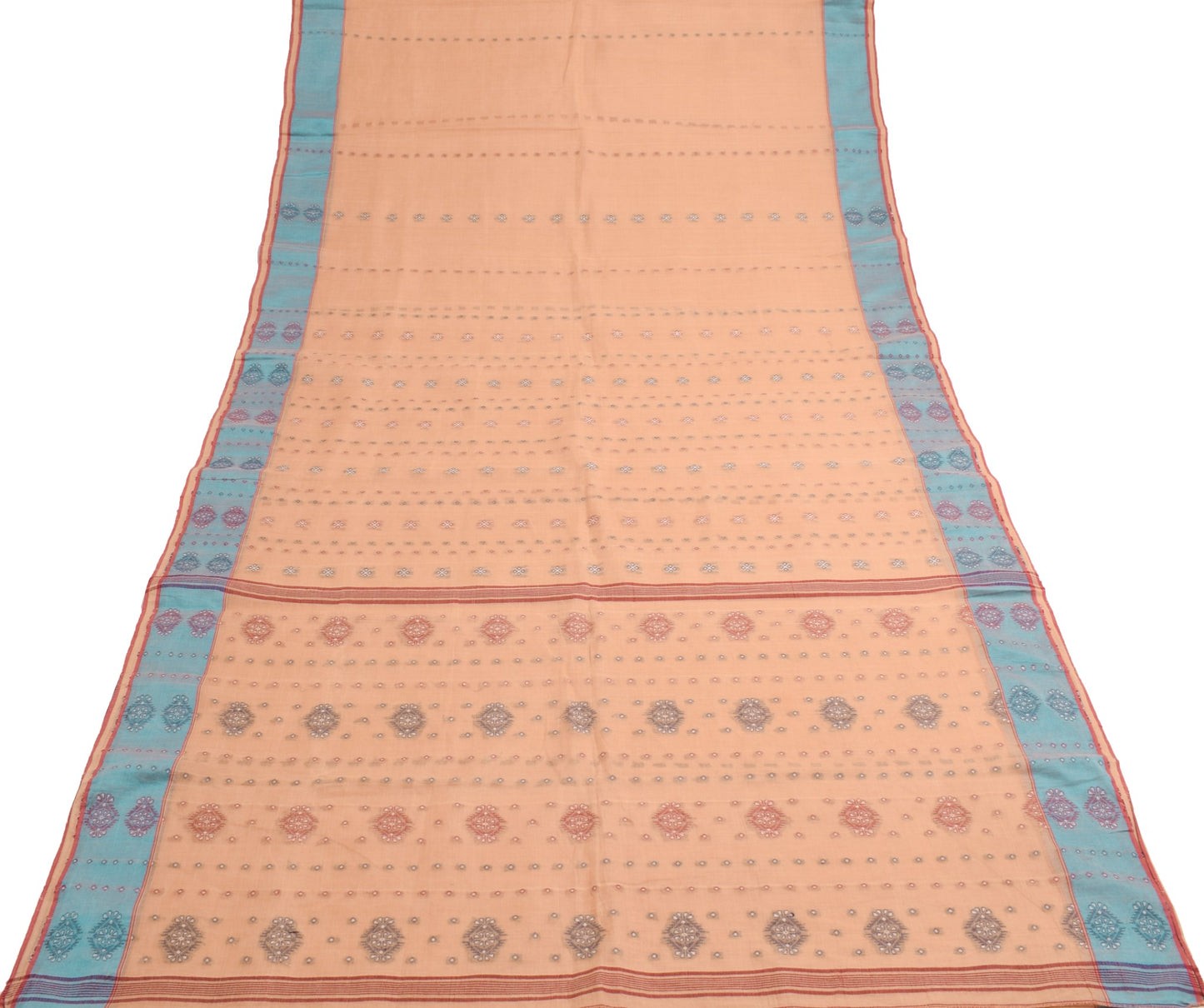 Sushila Vintage Hand Woven Premium Saree 100%Pure Cotton Brown Sari Craft Fabric