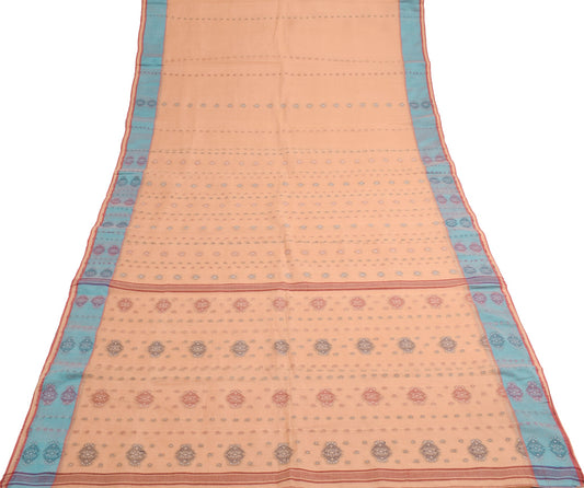 Sushila Vintage Hand Woven Premium Saree 100%Pure Cotton Brown Sari Craft Fabric