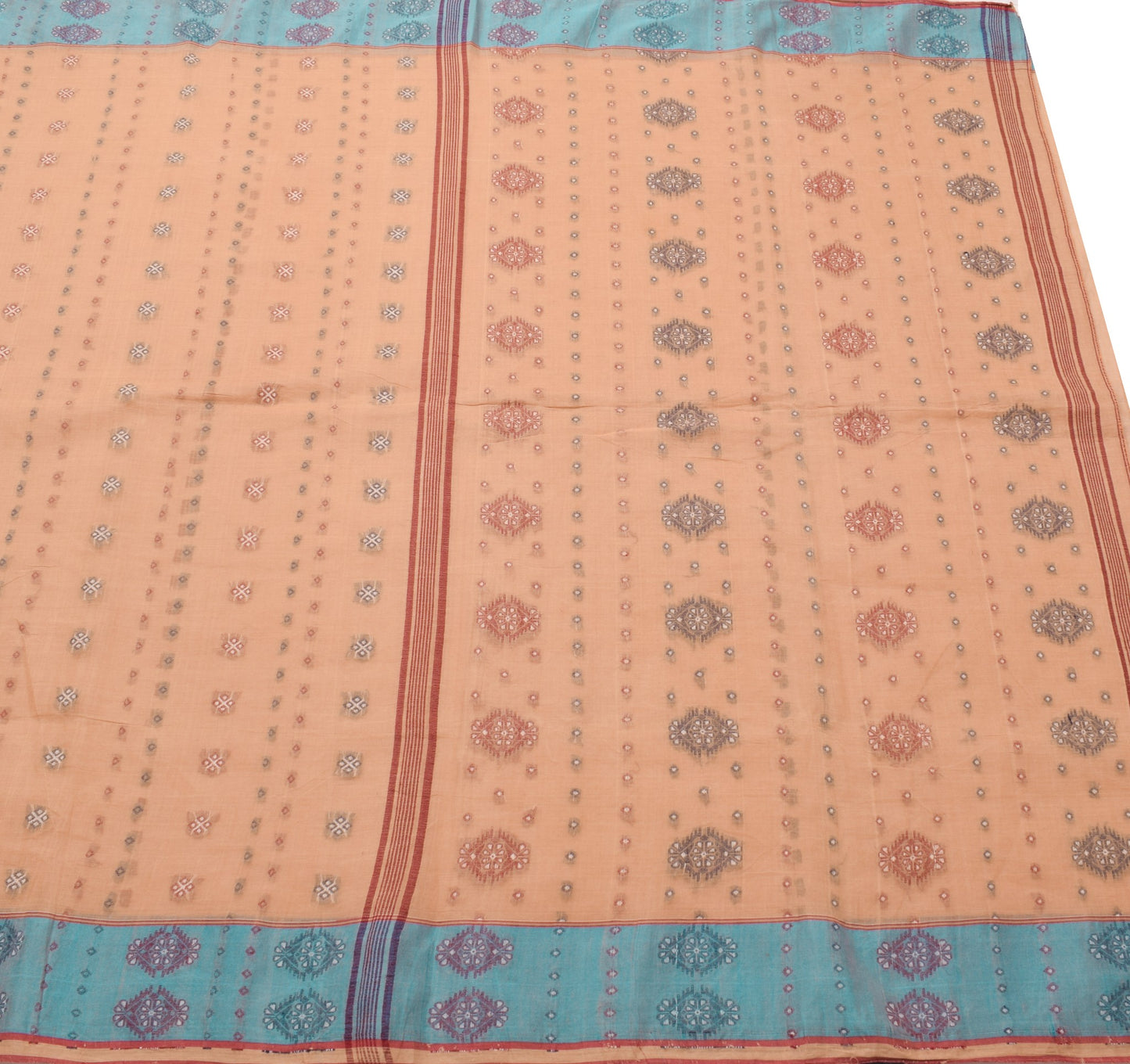 Sushila Vintage Hand Woven Premium Saree 100%Pure Cotton Brown Sari Craft Fabric