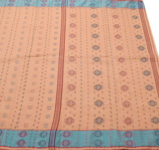 Sushila Vintage Hand Woven Premium Saree 100%Pure Cotton Brown Sari Craft Fabric
