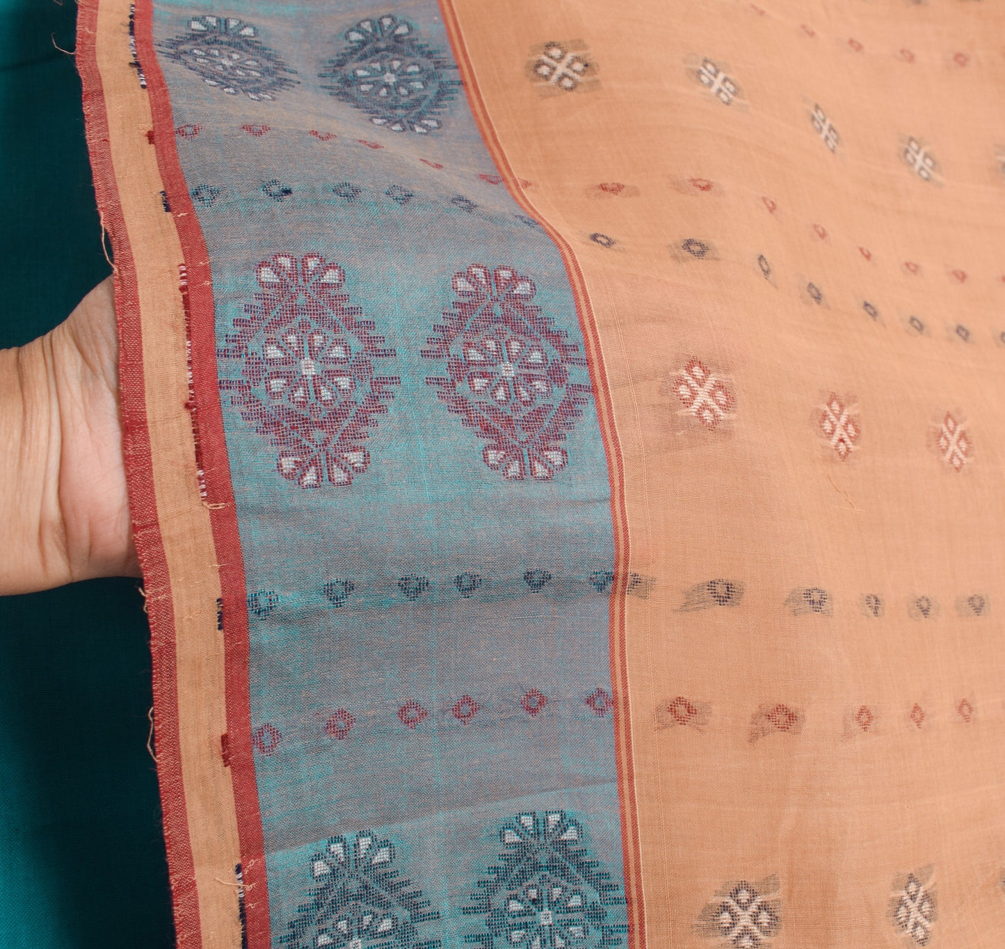 Sushila Vintage Hand Woven Premium Saree 100%Pure Cotton Brown Sari Craft Fabric