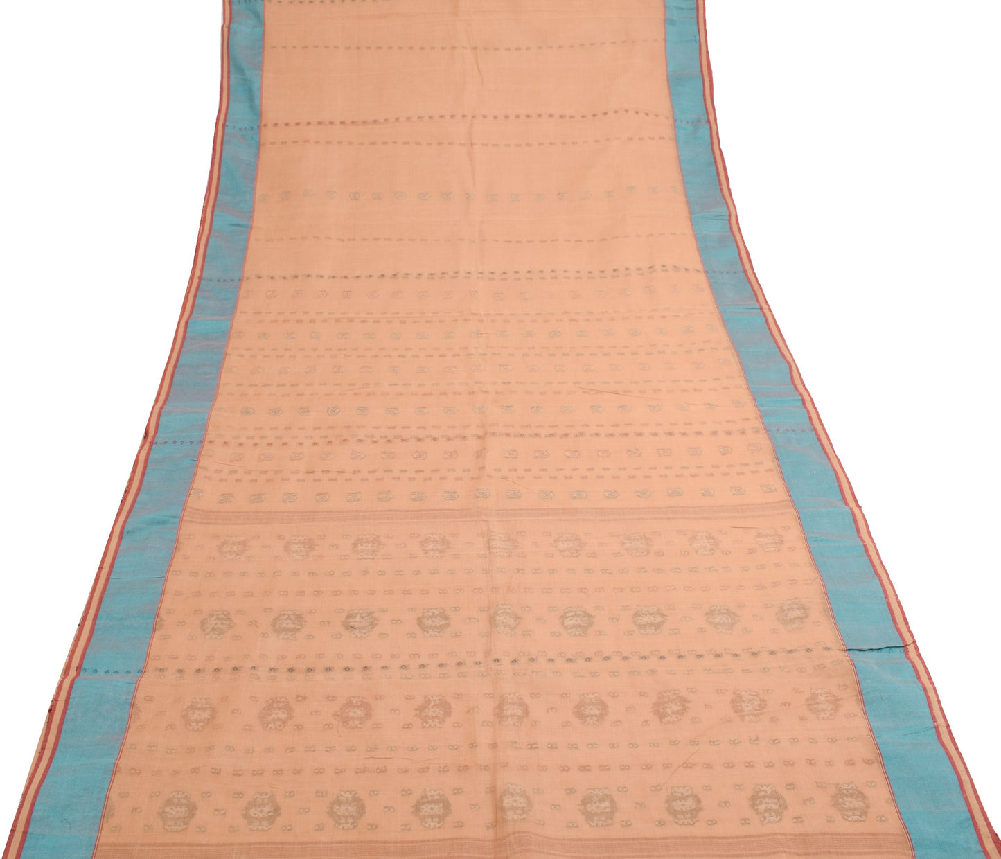 Sushila Vintage Hand Woven Premium Saree 100%Pure Cotton Brown Sari Craft Fabric