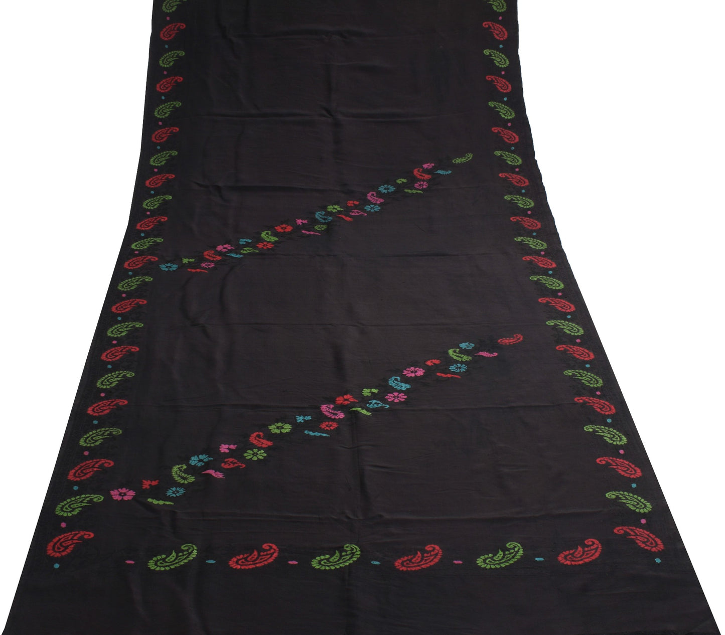 Sushila Vintage Black Hand Woven Saree 100% Pure Silk Paisley Soft Sari Fabric