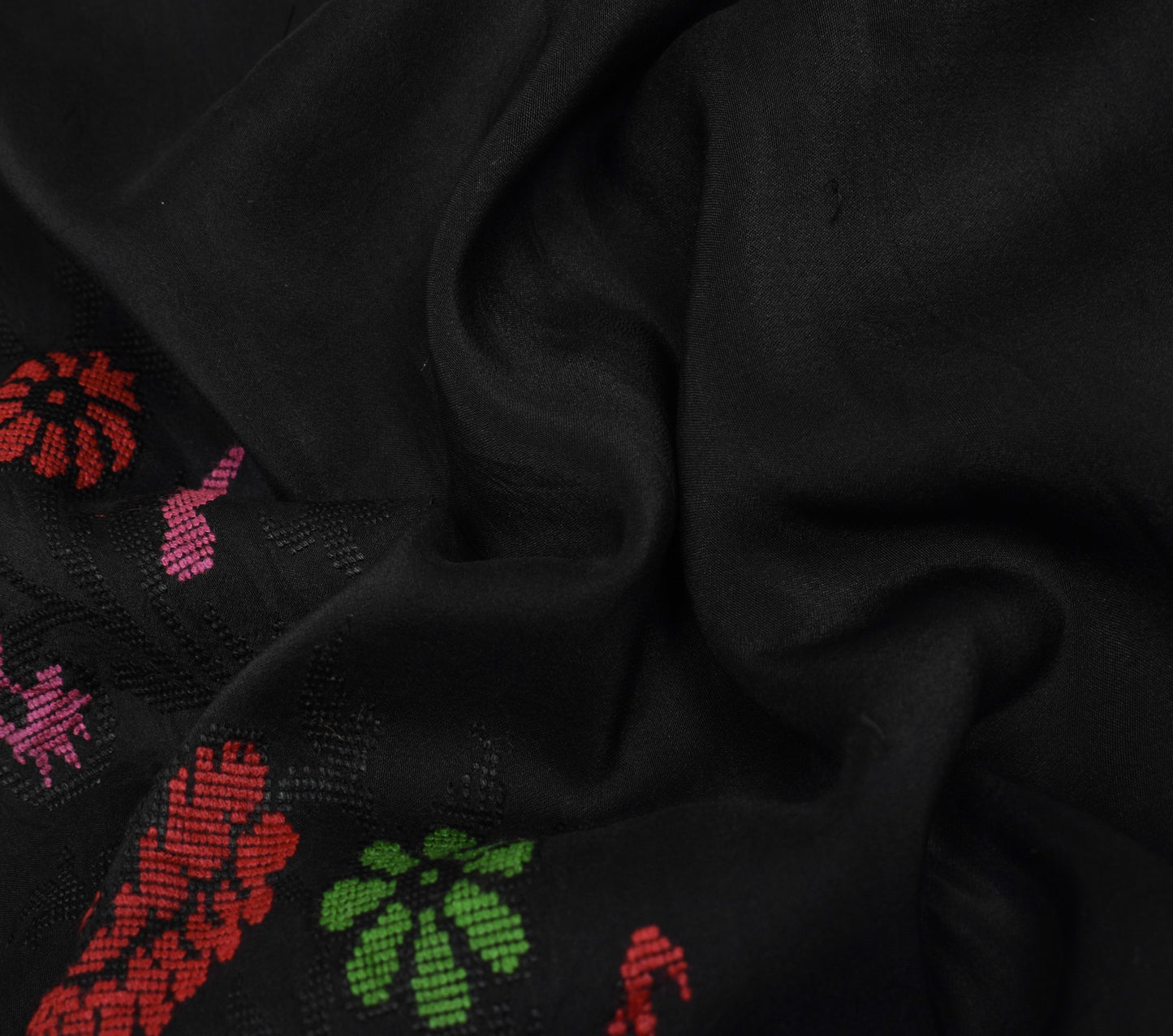 Sushila Vintage Black Hand Woven Saree 100% Pure Silk Paisley Soft Sari Fabric