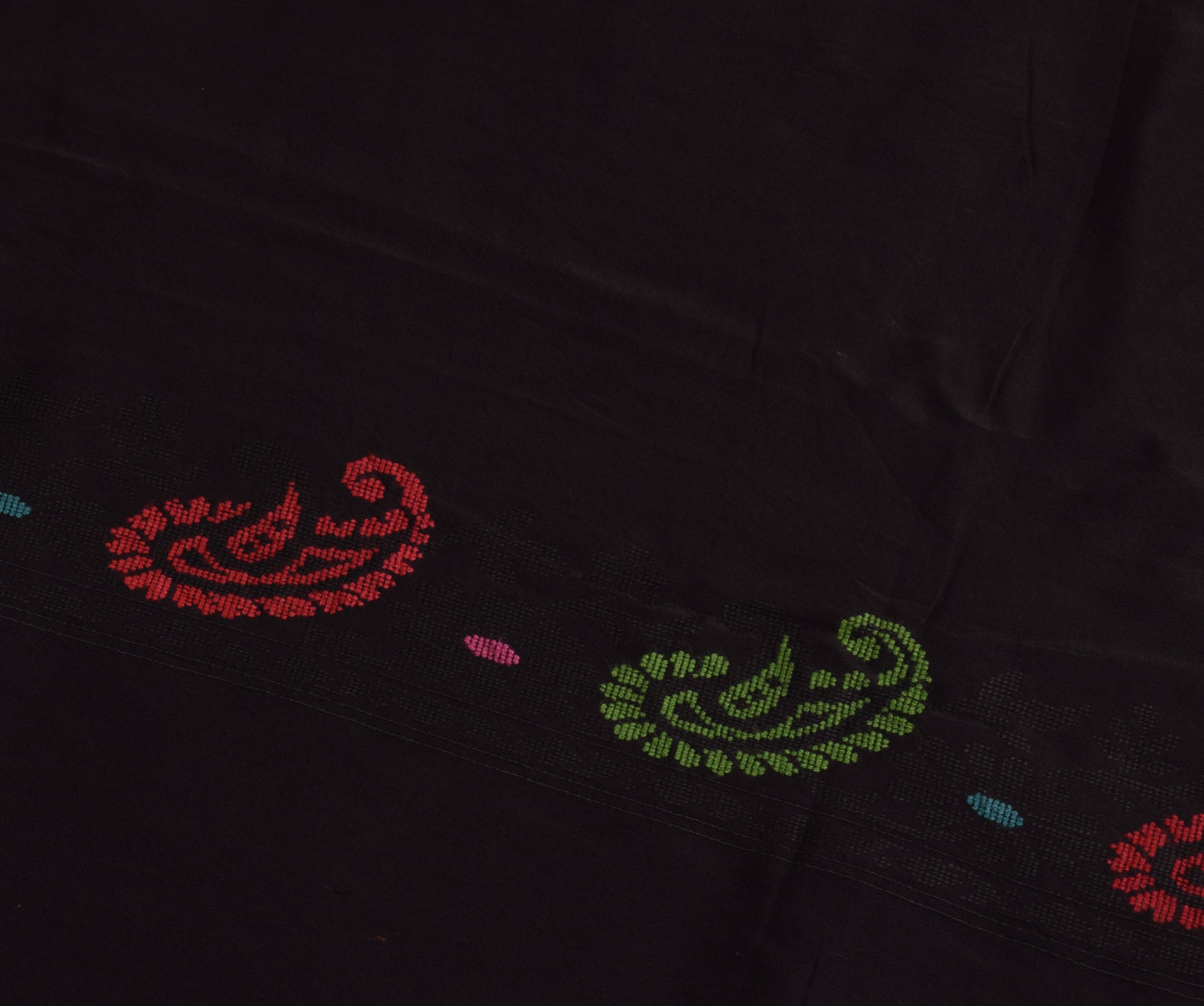 Sushila Vintage Black Hand Woven Saree 100% Pure Silk Paisley Soft Sari Fabric