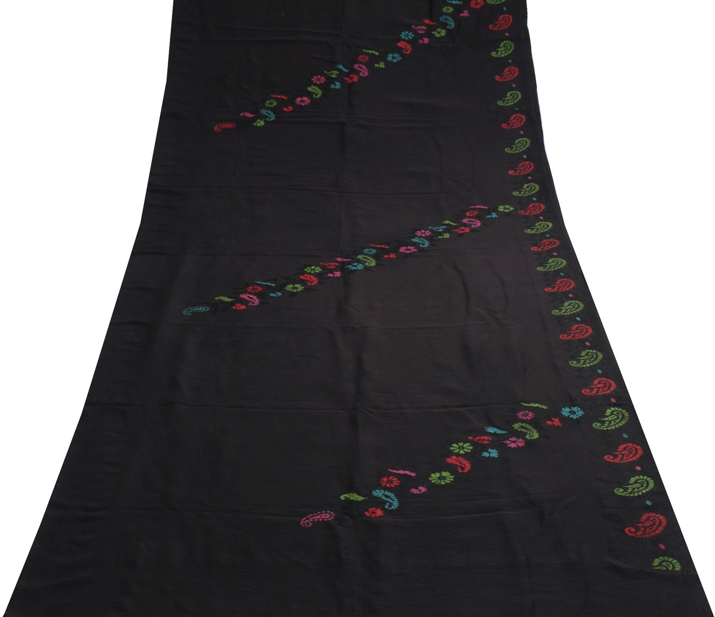 Sushila Vintage Black Hand Woven Saree 100% Pure Silk Paisley Soft Sari Fabric
