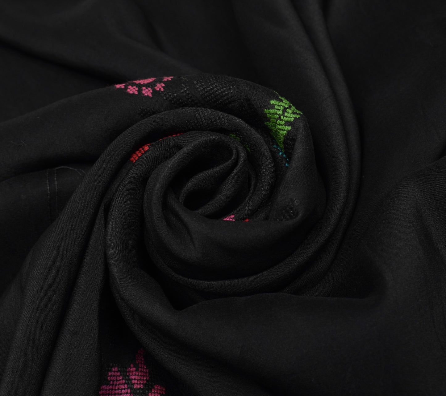 Sushila Vintage Black Hand Woven Saree 100% Pure Silk Paisley Soft Sari Fabric