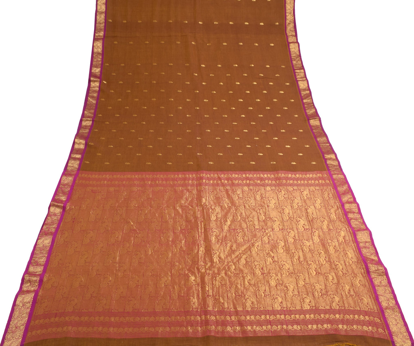 Sushila Vintage Zari Woven Kanjivaram Saree Pure Cotton Dual Toned Sari Fabric