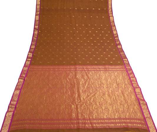 Sushila Vintage Zari Woven Kanjivaram Saree Pure Cotton Dual Toned Sari Fabric