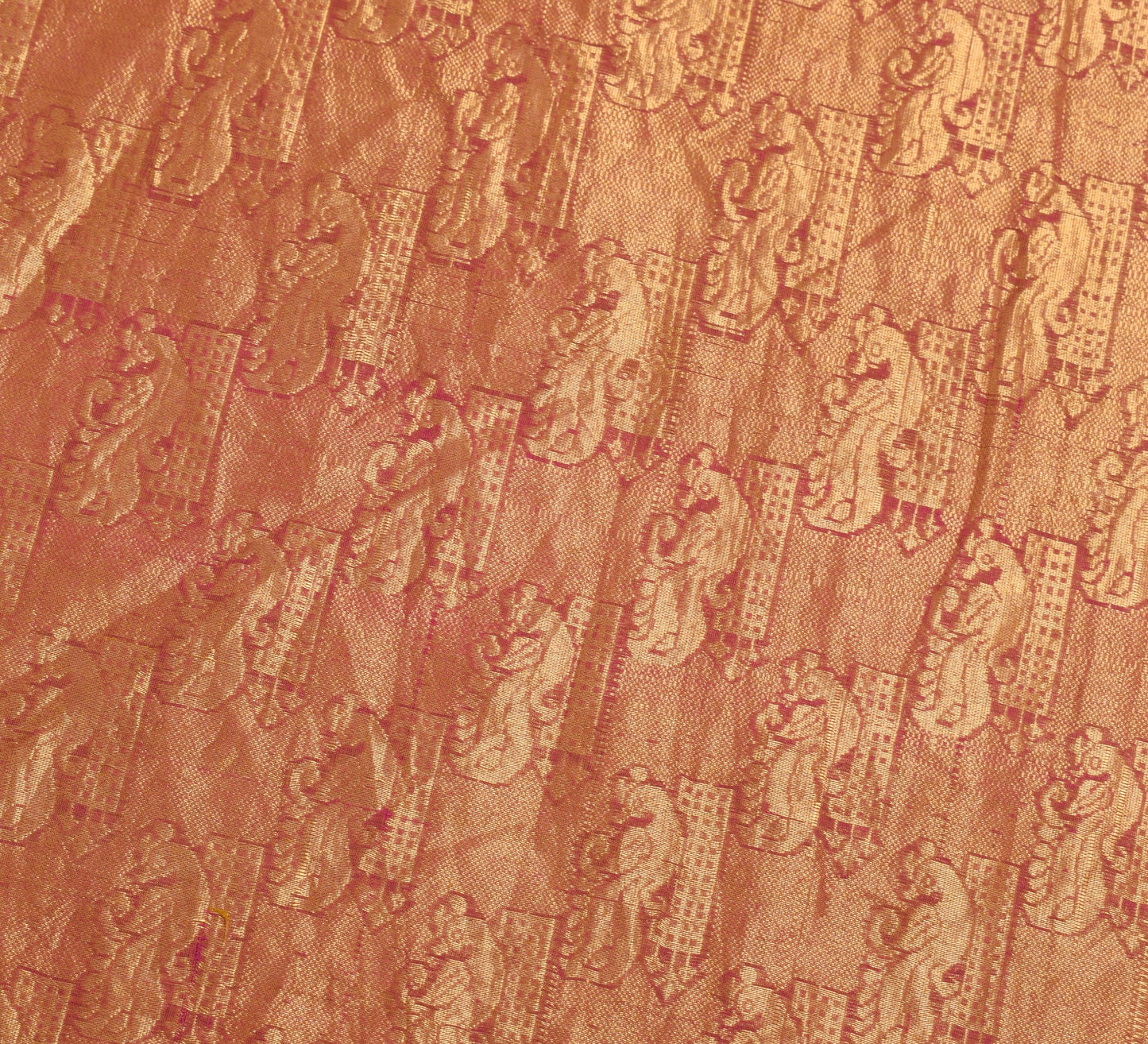 Sushila Vintage Zari Woven Kanjivaram Saree Pure Cotton Dual Toned Sari Fabric