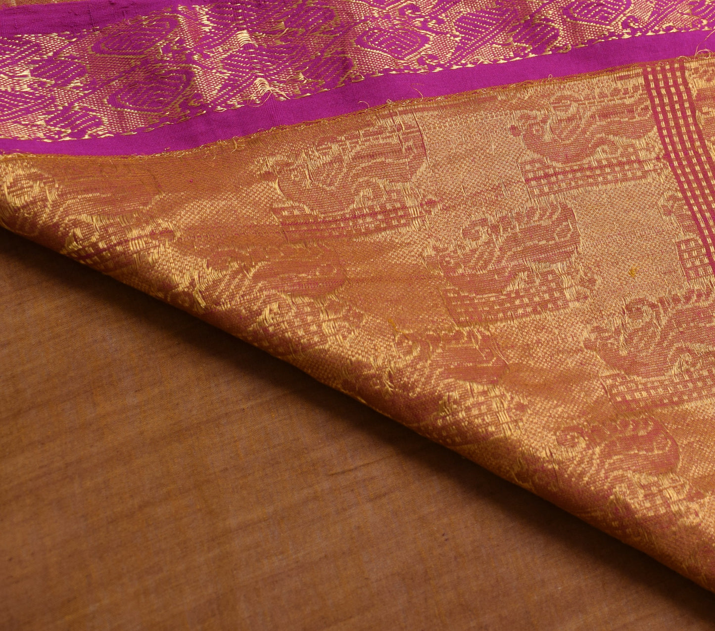 Sushila Vintage Zari Woven Kanjivaram Saree Pure Cotton Dual Toned Sari Fabric