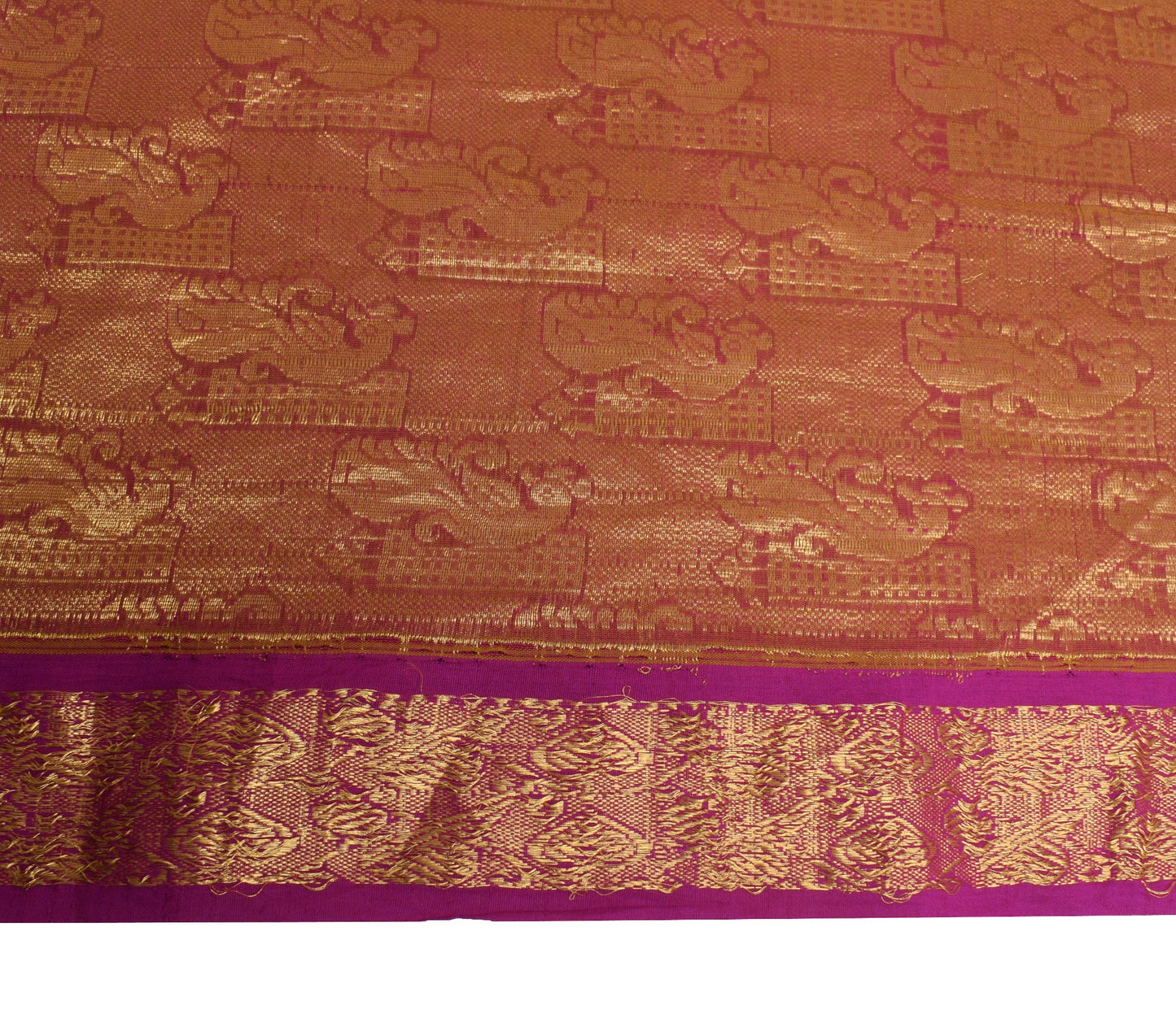 Sushila Vintage Zari Woven Kanjivaram Saree Pure Cotton Dual Toned Sari Fabric