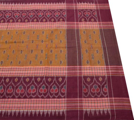 Sushila Vintage Hand Woven Ikat Patola Sari Pure Cotton Multi-Color Craft Fabric