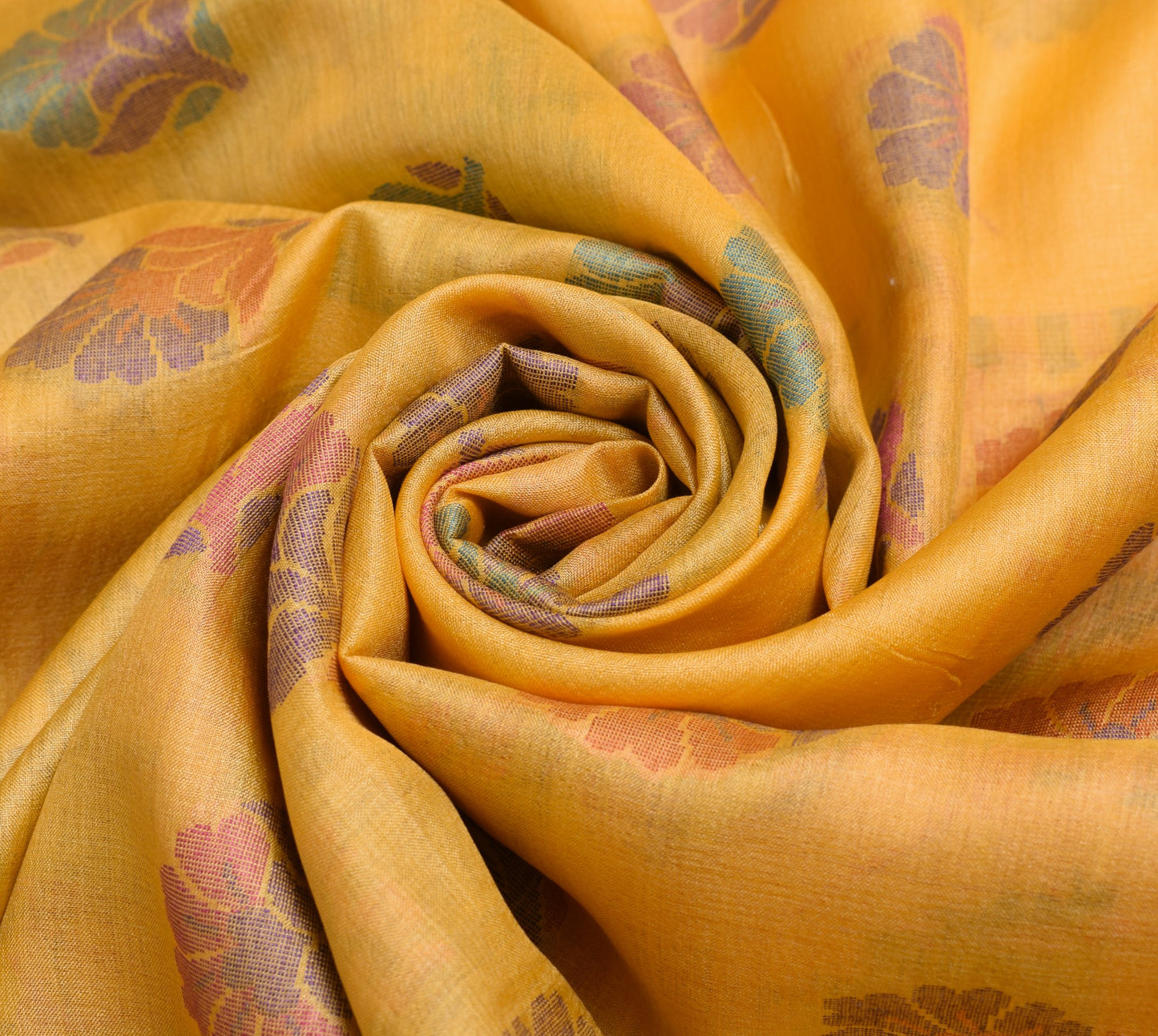 Sushila Vintage Floral Yellow Saree 100% Pure Tussar Silk Woven Soft Sari Fabric