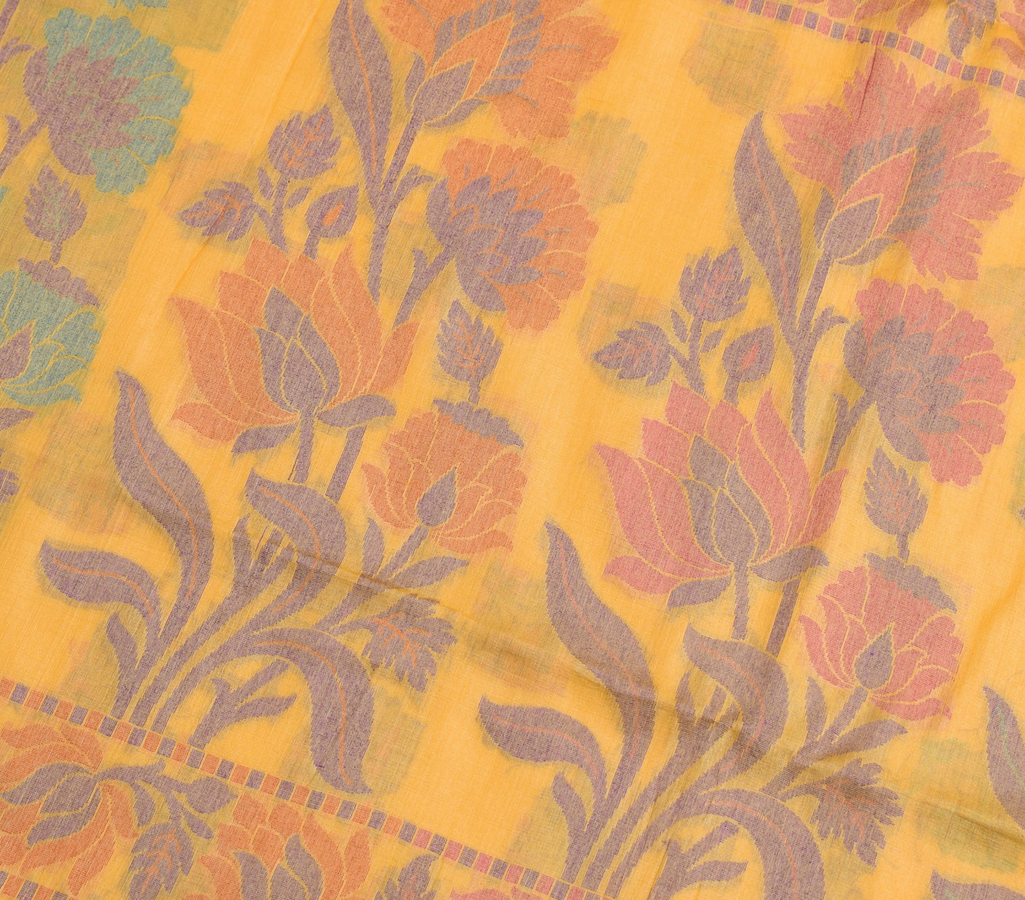 Sushila Vintage Floral Yellow Saree 100% Pure Tussar Silk Woven Soft Sari Fabric