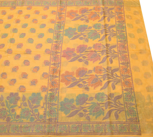 Sushila Vintage Floral Yellow Saree 100% Pure Tussar Silk Woven Soft Sari Fabric
