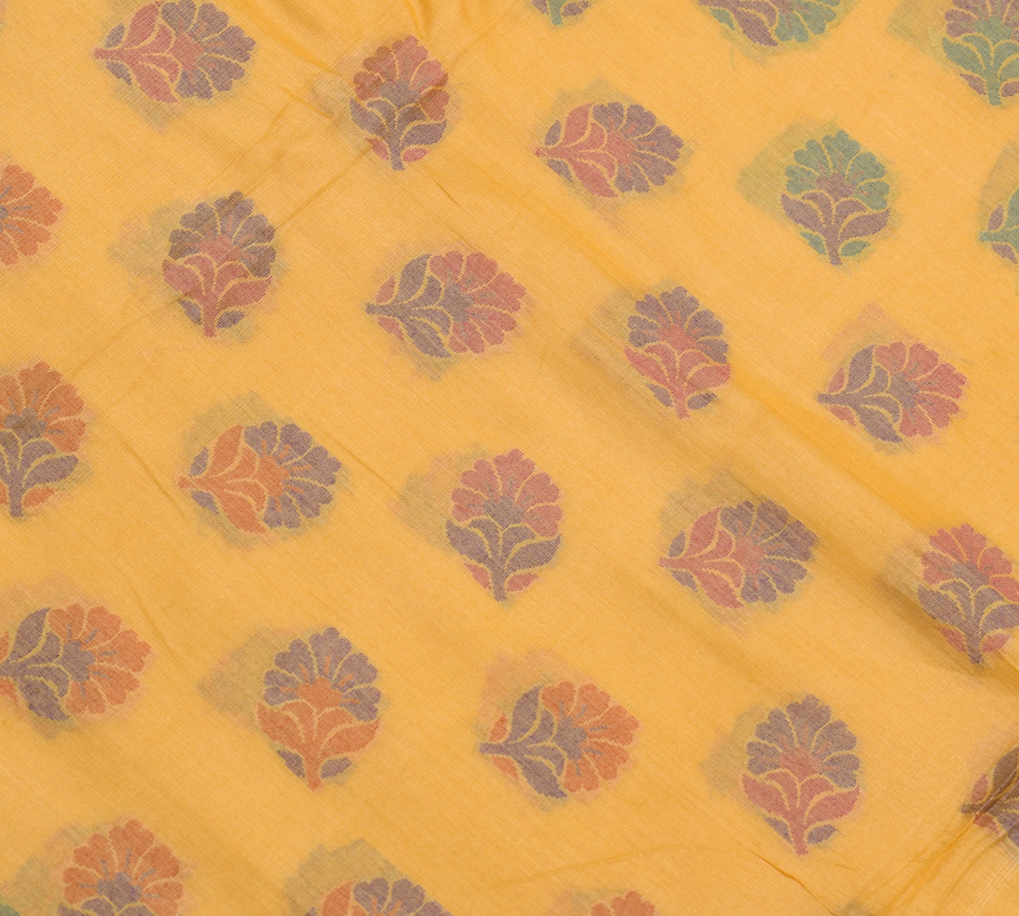Sushila Vintage Floral Yellow Saree 100% Pure Tussar Silk Woven Soft Sari Fabric