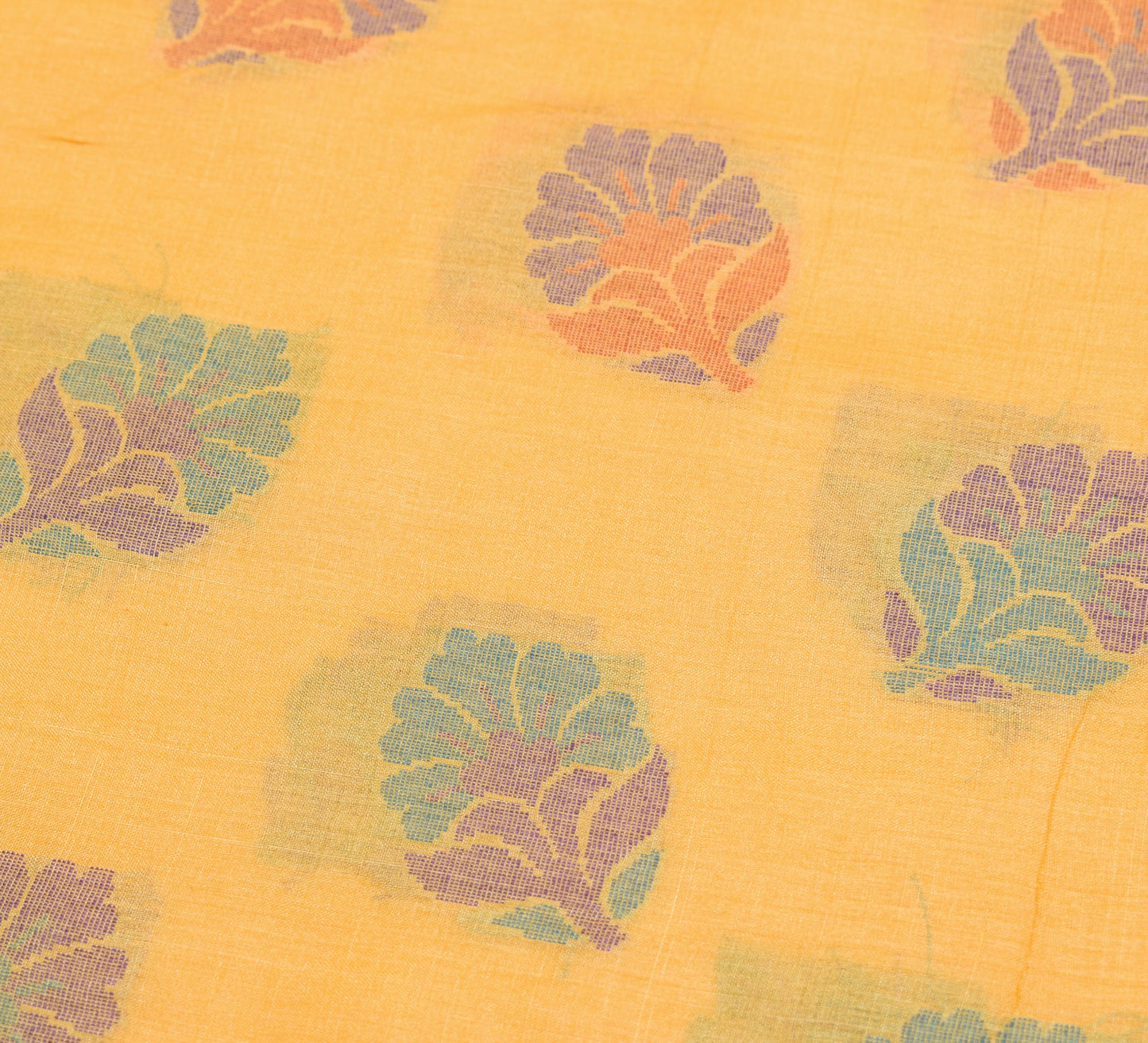 Sushila Vintage Floral Yellow Saree 100% Pure Tussar Silk Woven Soft Sari Fabric