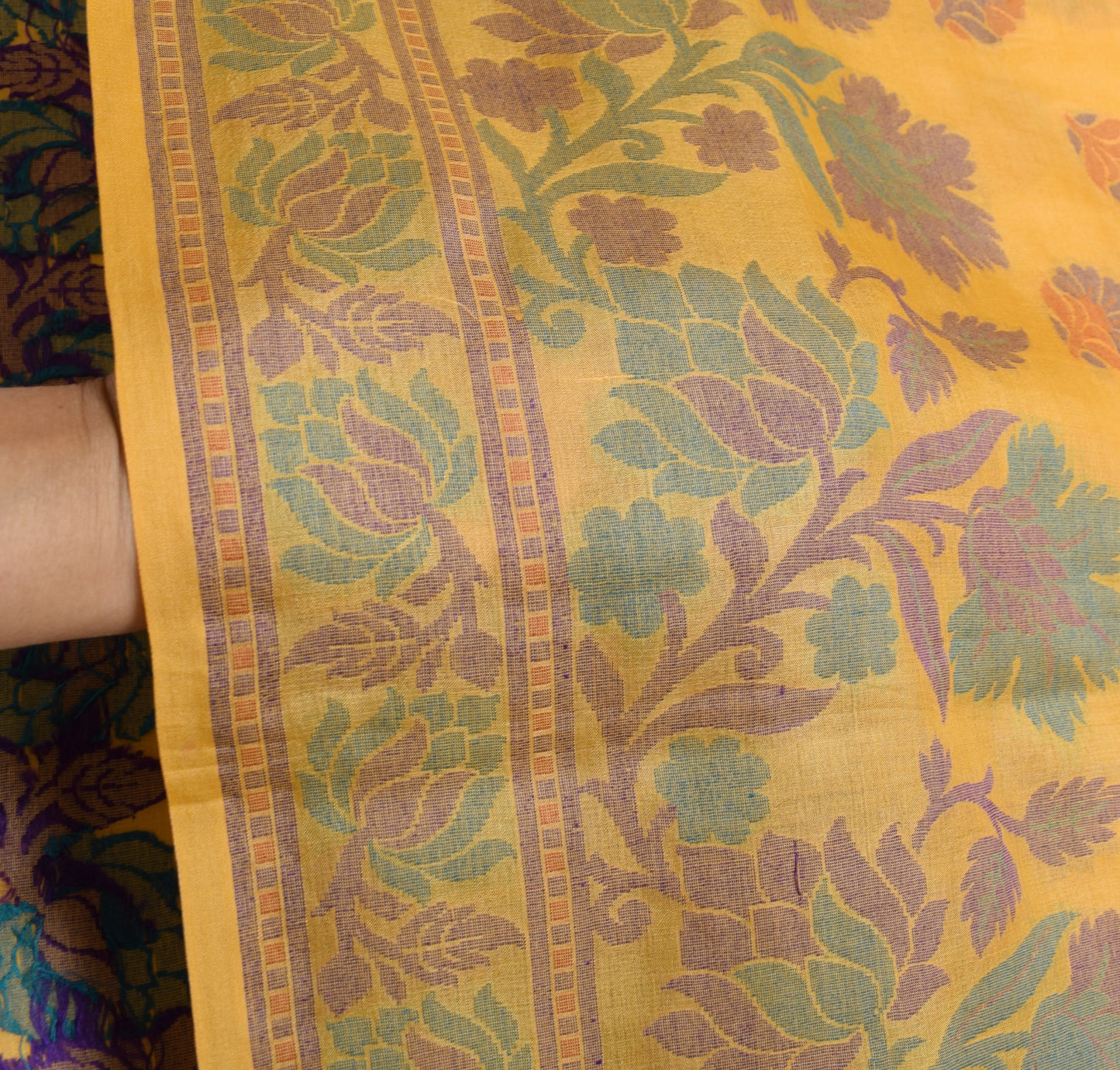 Sushila Vintage Floral Yellow Saree 100% Pure Tussar Silk Woven Soft Sari Fabric