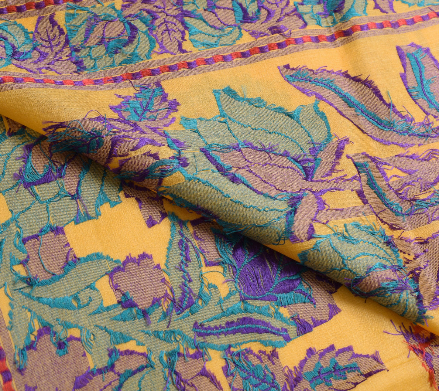 Sushila Vintage Floral Yellow Saree 100% Pure Tussar Silk Woven Soft Sari Fabric