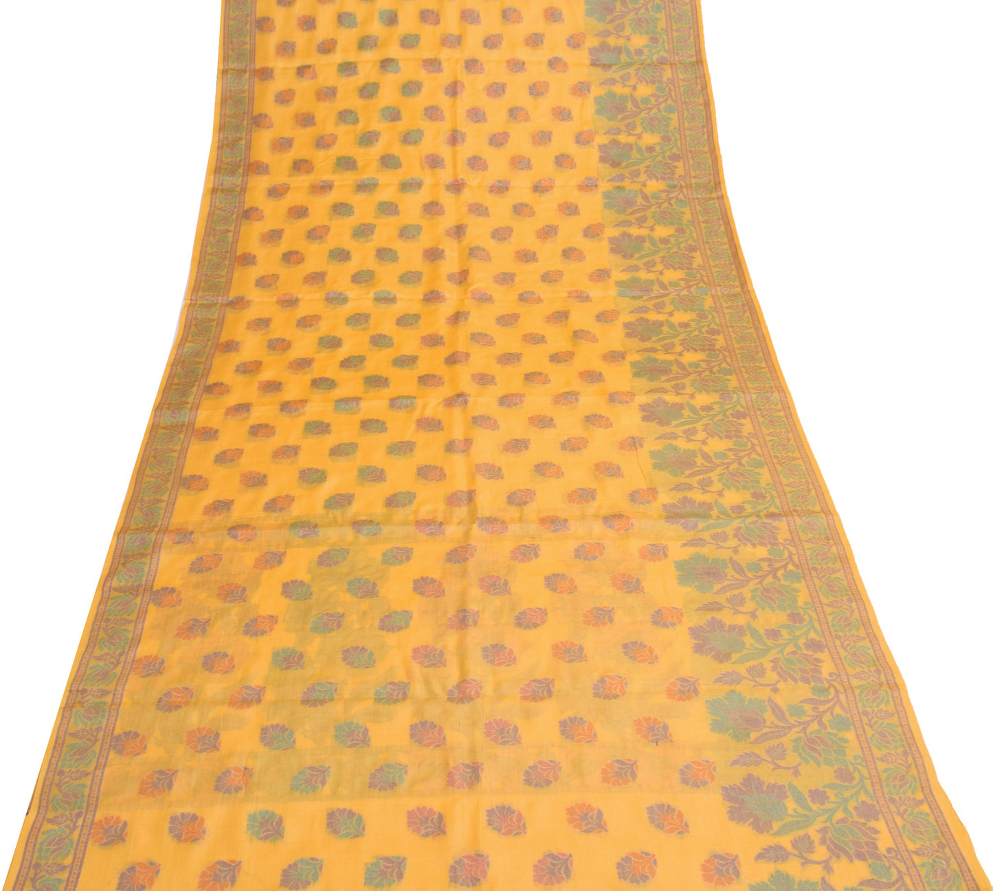 Sushila Vintage Floral Yellow Saree 100% Pure Tussar Silk Woven Soft Sari Fabric